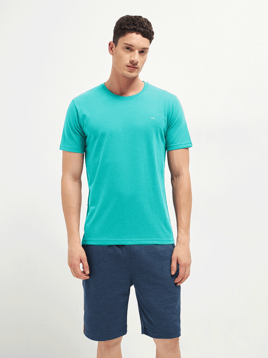 Motto Round Neck Light Ferozi