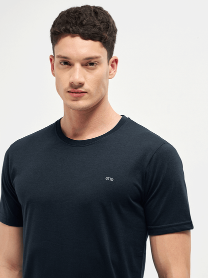Motto Round Neck Medium Blue