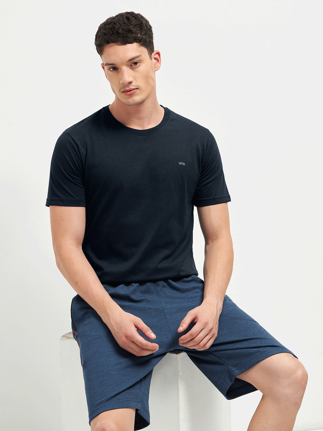 Motto Round Neck Medium Blue