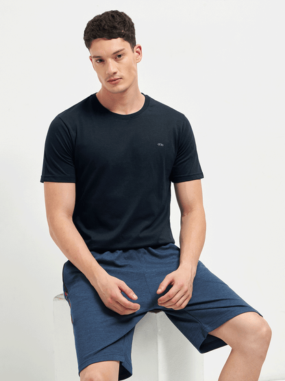 Motto Round Neck Medium Blue