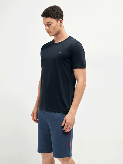 Motto Round Neck Medium Blue