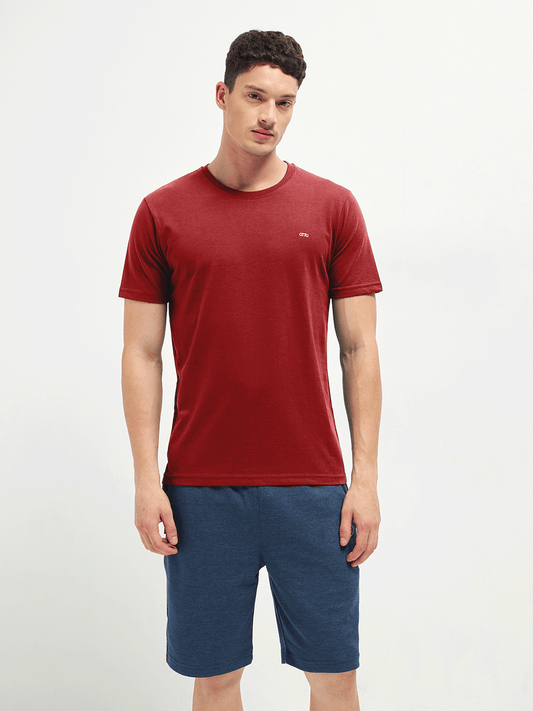 Motto Round Neck Wine Red